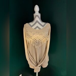 Wild hearts Beige Crochet Fringe Sweater